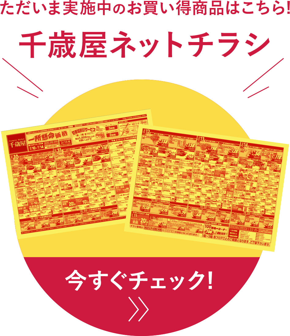 ただいま実施中のお買い得商品はこちら！　千歳屋ネットチラシ　今すぐチェック！